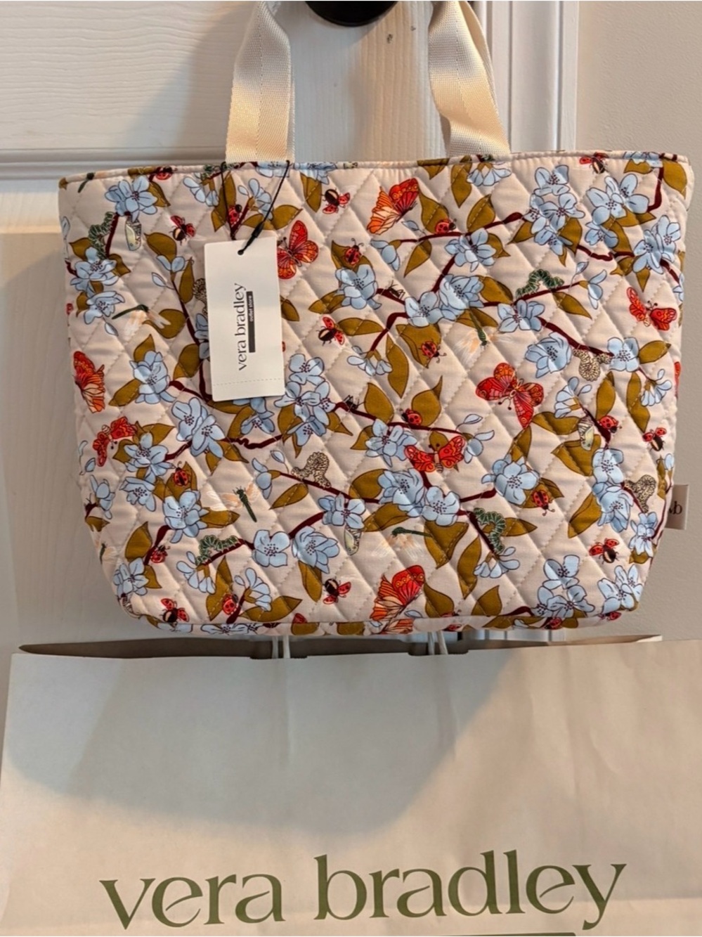 Vera Bradley Quilted Floral Lunch Tote - Cream, Light Blue & Olive - Picture 2 of 7